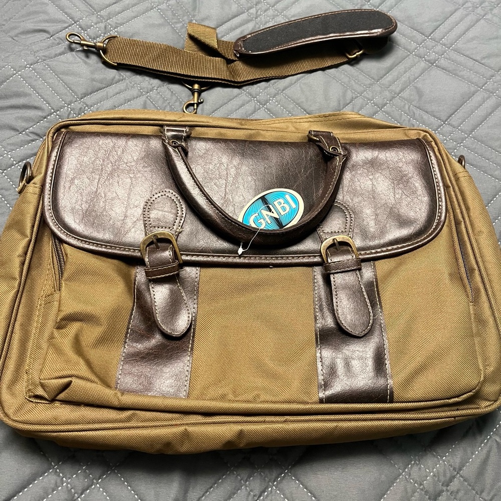 GNBI Canvas Briefcase with Leather Trim